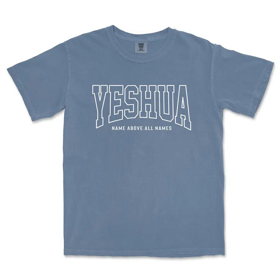 Yeshua Name Above All Names Tee in blue jean color