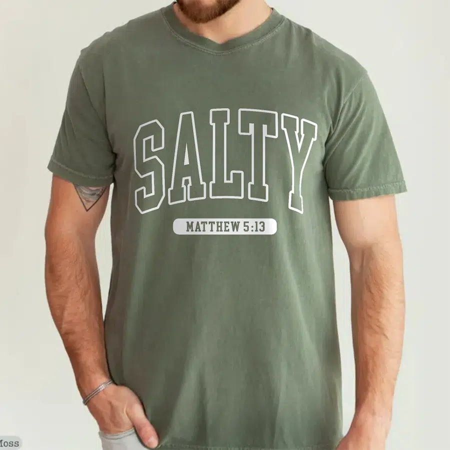 Men's Model Wearing Moss Salty Unisex Tee