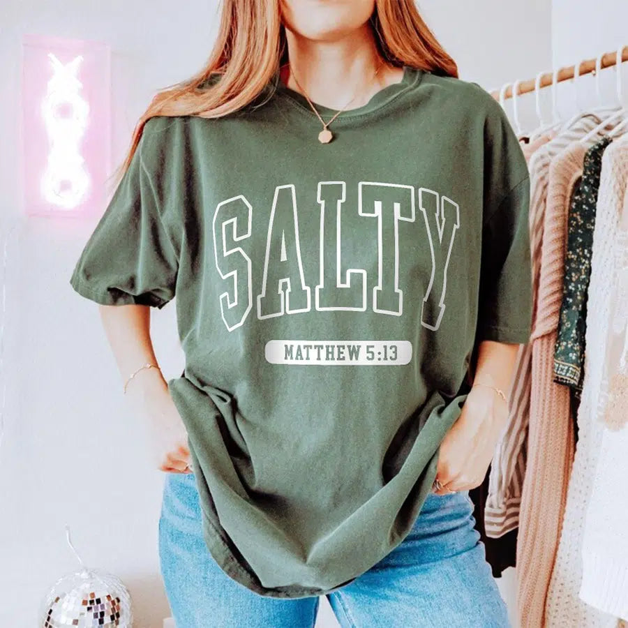 Women's Model Wearing Moss Salty Unisex Tee