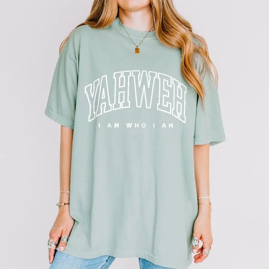 Womens Model Wearing Bay Yahweh I Am Who I Am Tee