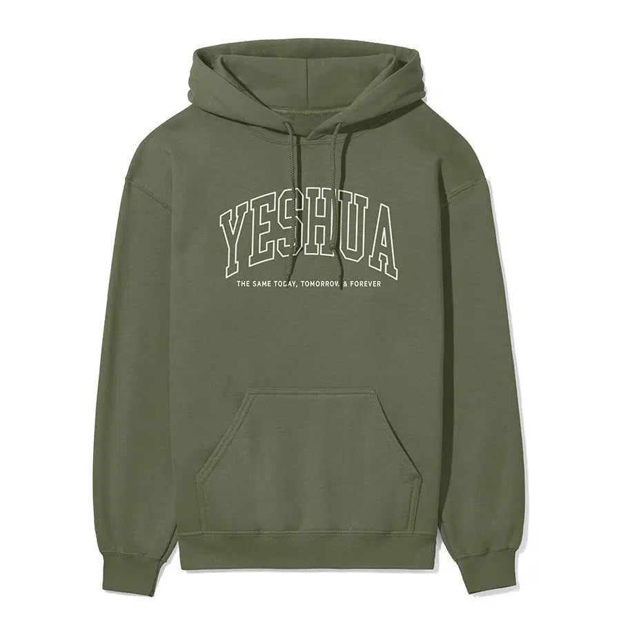 Yeshua The Same Today, Tomorrow & Forever Unisex Hoodie in Military Green color