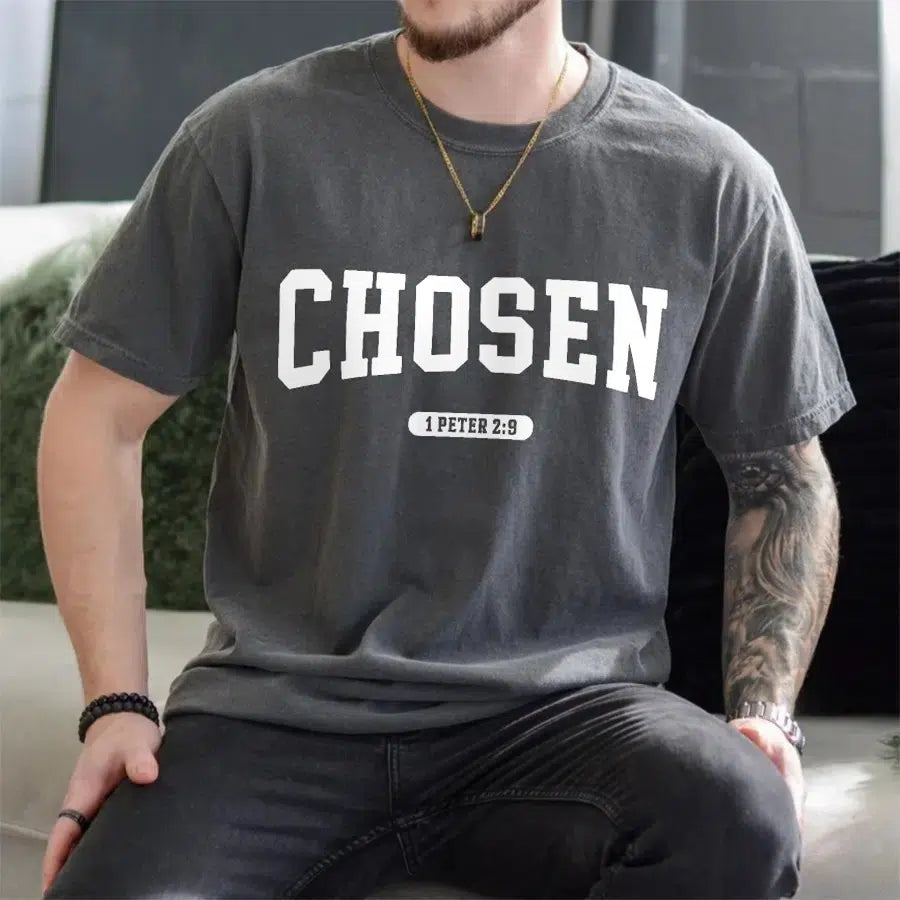 Mens Model Wearing Pepper Chosen Tee