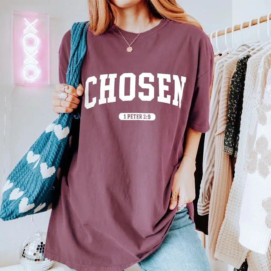 Womens Model Wearing Berry Chosen Tee
