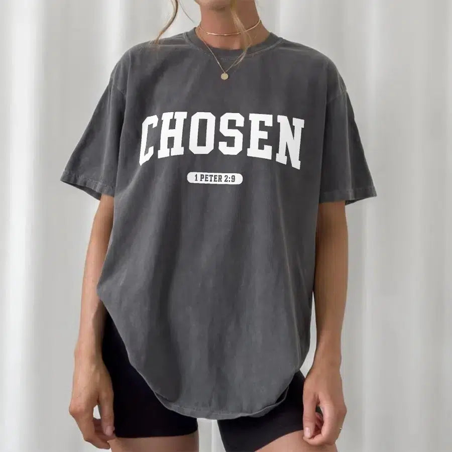 Womens Model Wearing Pepper Chosen Tee