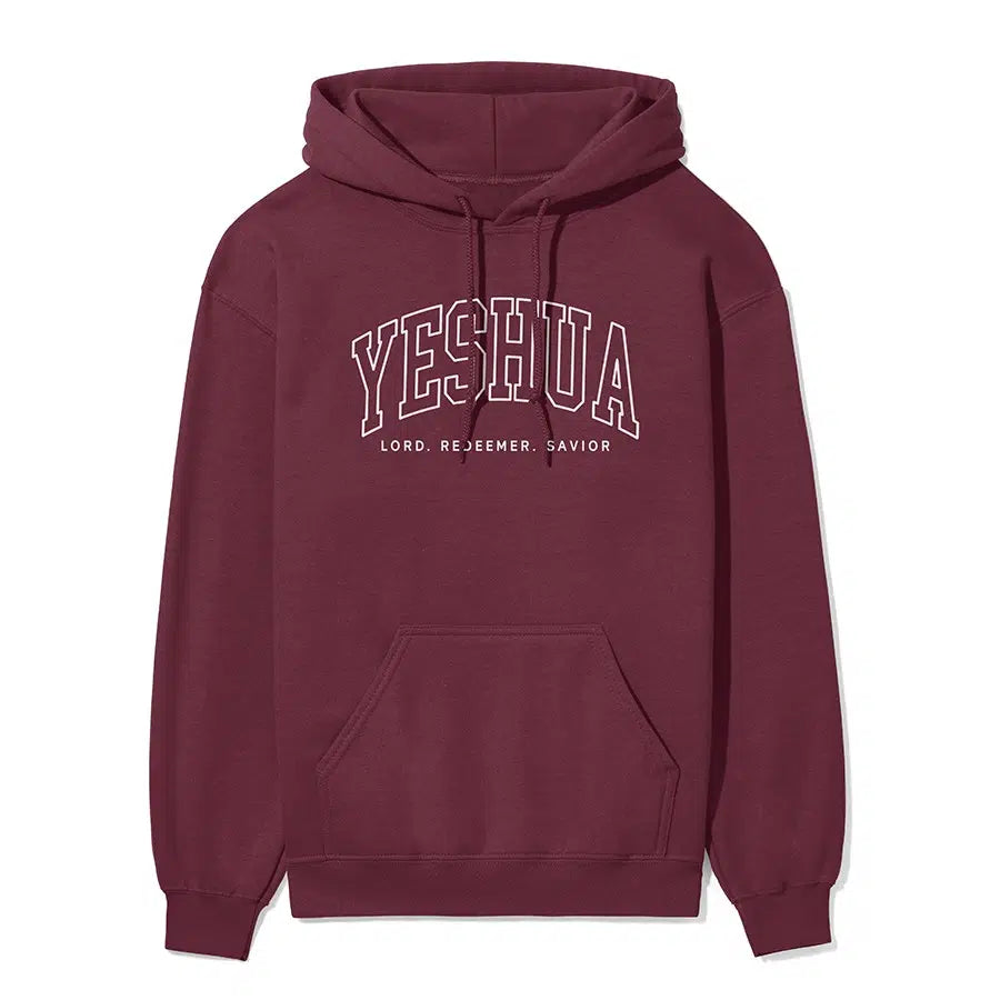 Yeshua Lord Redeemer Savior Unisex Hoodie in maroon color