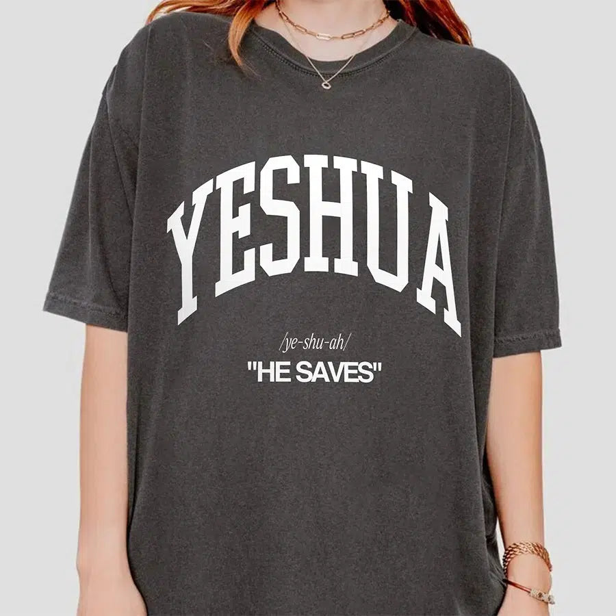 Womens Model Wearing Pepper Yeshua He Saves Tee