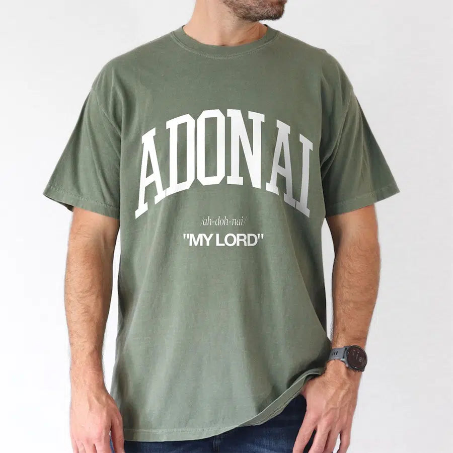 Men's Model Wearing Moss Adonai My Lord Unisex Tee