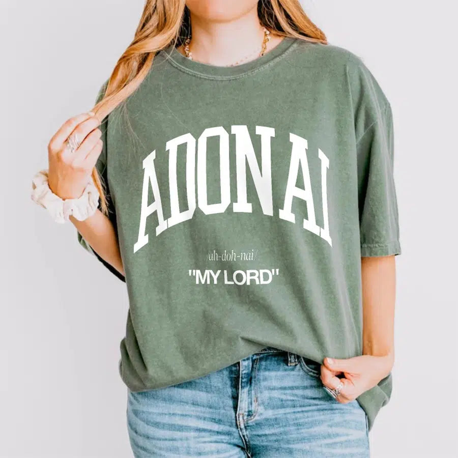 Women's Model Wearing Moss Adonai My Lord Unisex Tee