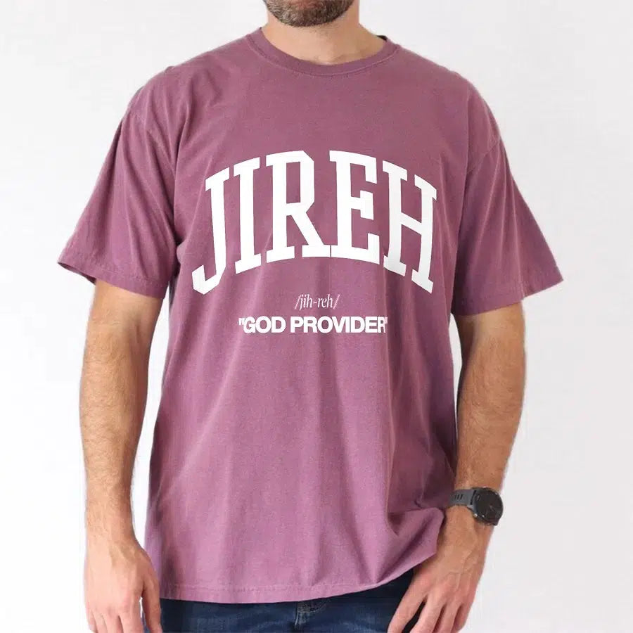 Mens Model Wearing Berry Jireh God Provider Tee