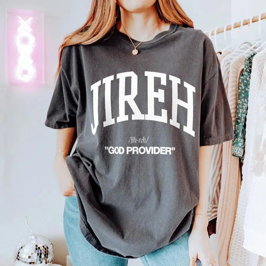 Womens Model Wearing Pepper Jireh God Provider Tee