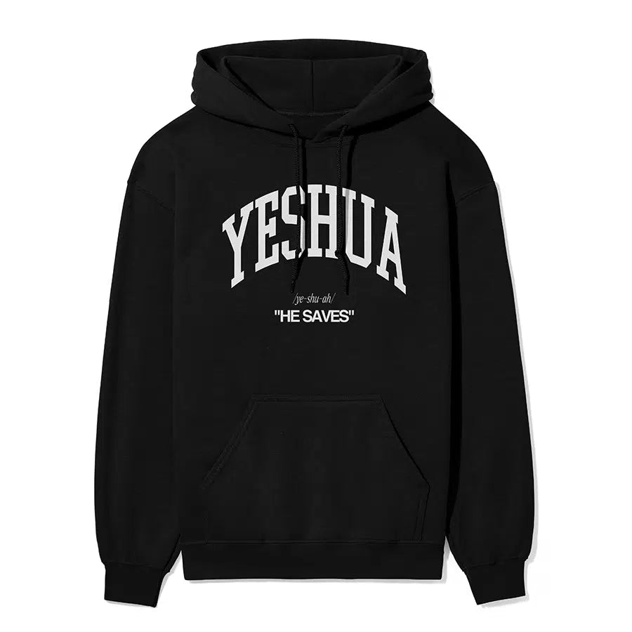 Yeshua He Saves Unisex Christian Hoodie in black color