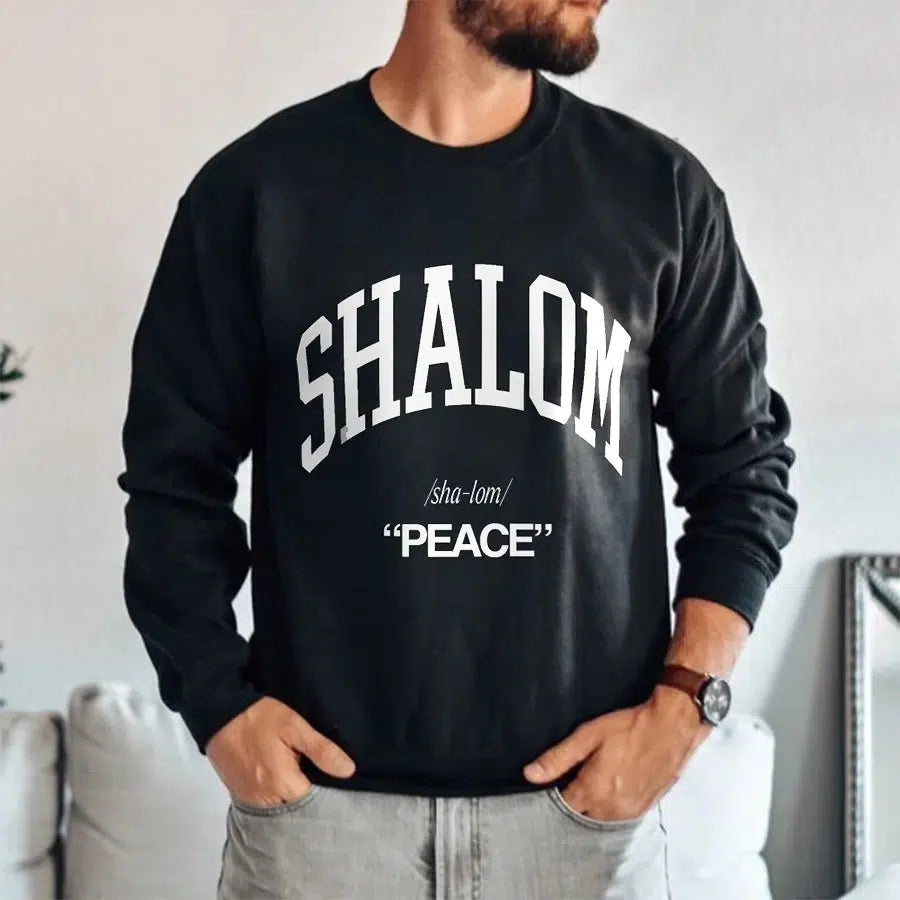 Mens Model Wearing Black Shalom Sweatshirt