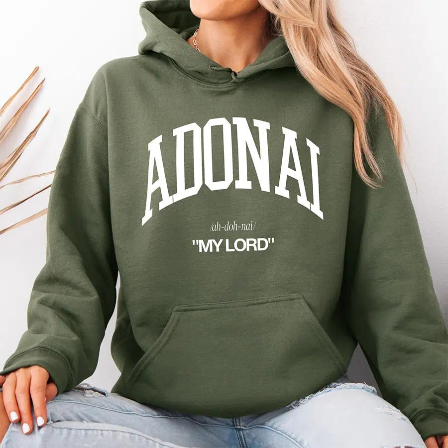 Adonai My Lord Unisex Hoodie in Military Green color