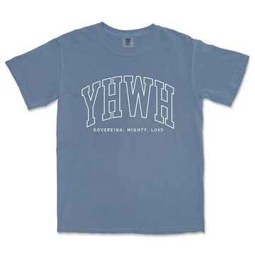 YHWH Sovereign Mighty Lord Unisex Tee in blue jean color