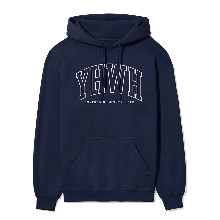 YHWH Sovereign Mighty Lord Unisex Hoodie in navy color