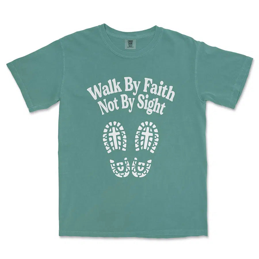 Walk by faith not by sight unisex tee in Blue Spruce color