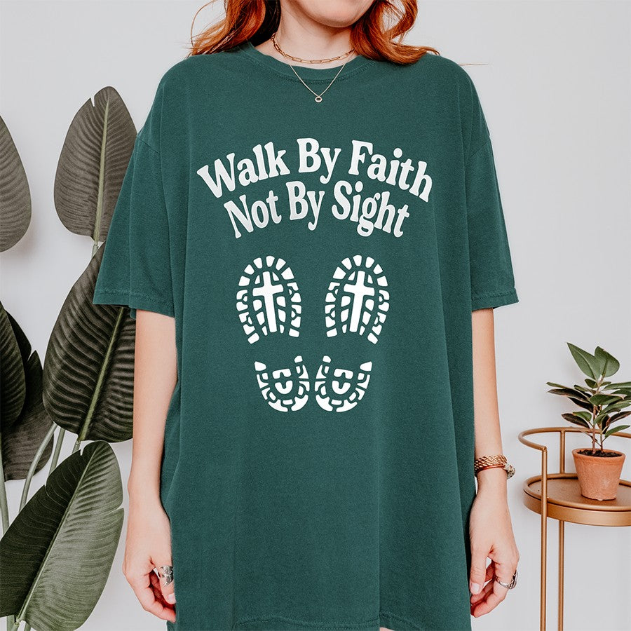 Walk by faith not by sight unisex tee in Blue Spruce color
