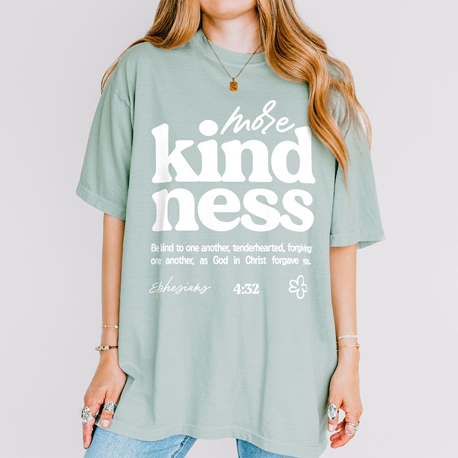 Womens Model Wearing Bay More Kindness Unisex Tee