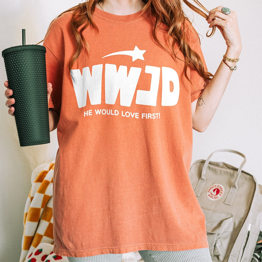 Womens Model Wearing Yam WWJD Unisex Tee