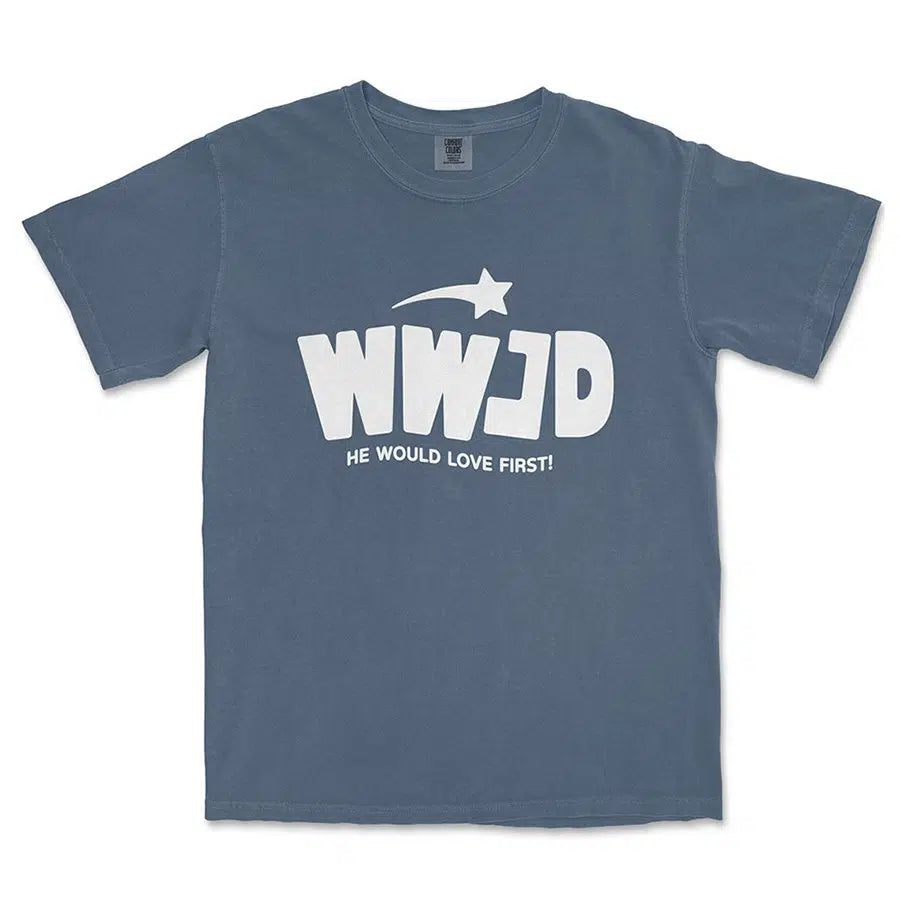 WWJD He would love first Unisex Tee in Denim color