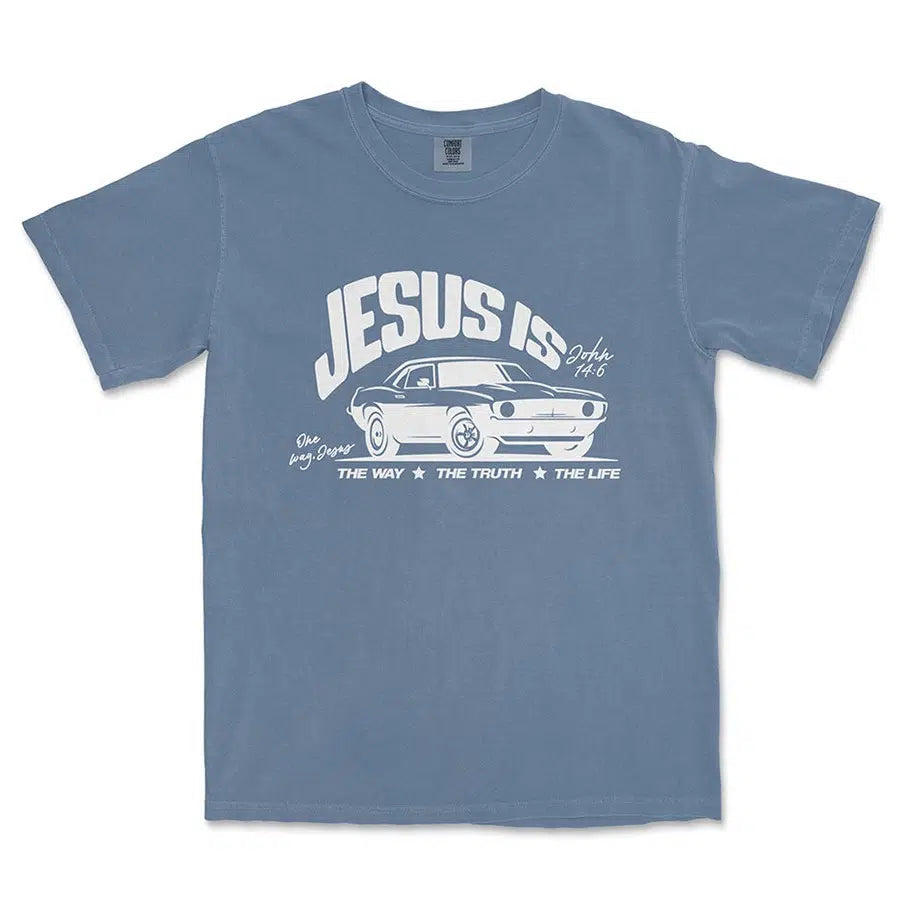 Jesus The Way The Truth The Life Unisex Tee in blue jean color