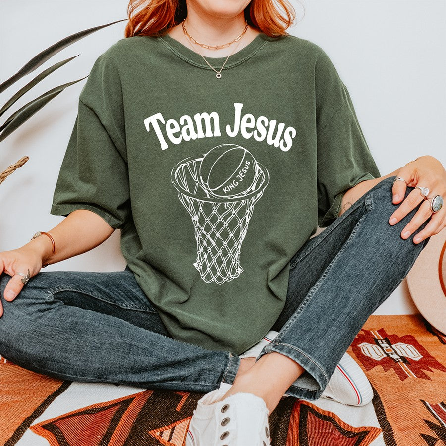 Team Jesus Unisex Tee in moss color