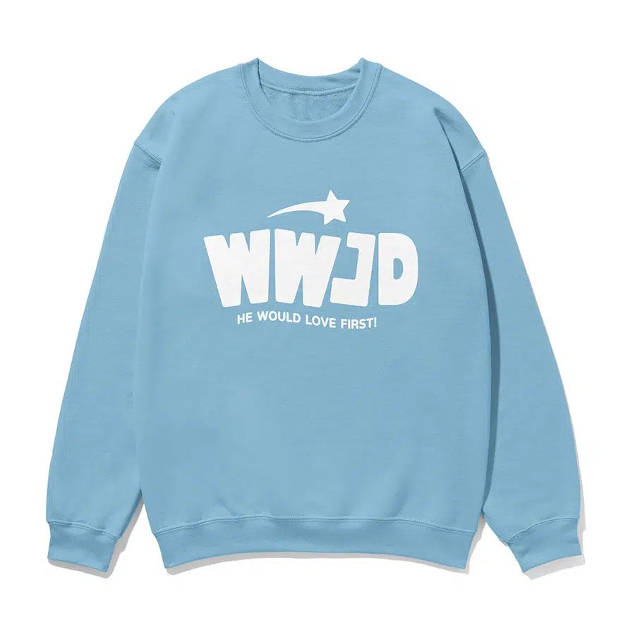 WWJD He Would Love First Unisex Sweatshirt in light blue color
