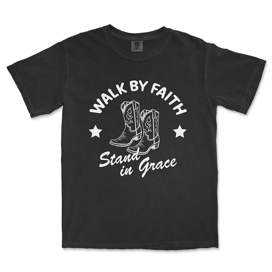 Walk By Faith Stand in Grace Unisex Tee in black color