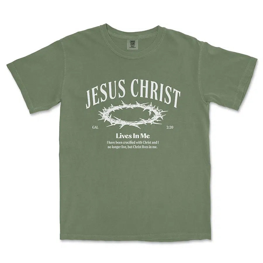 Jesus Christ lives in me unisex tee in moss color
