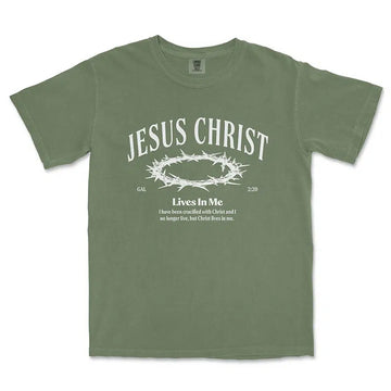 Jesus Christ lives in me unisex tee in moss color