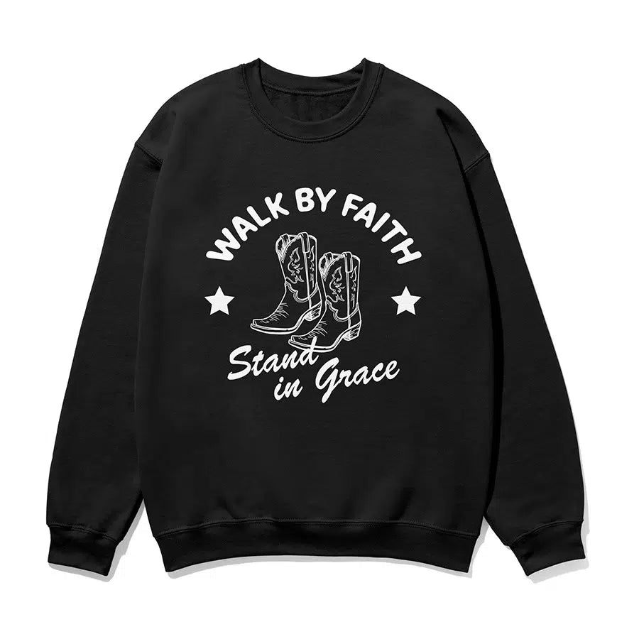 Walk by Faith Stand in Grace Unisex Sweatshirt in black color