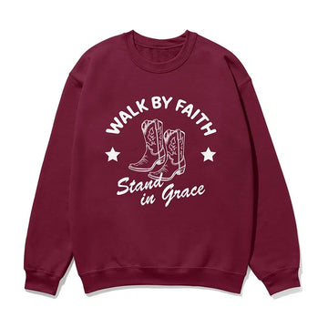 Walk by Faith Stand in Grace Unisex Sweatshirt in maroon color
