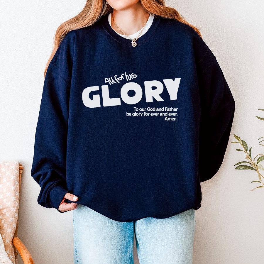 Womens Model Wearing Navy All For His Glory Unisex Sweatshirt