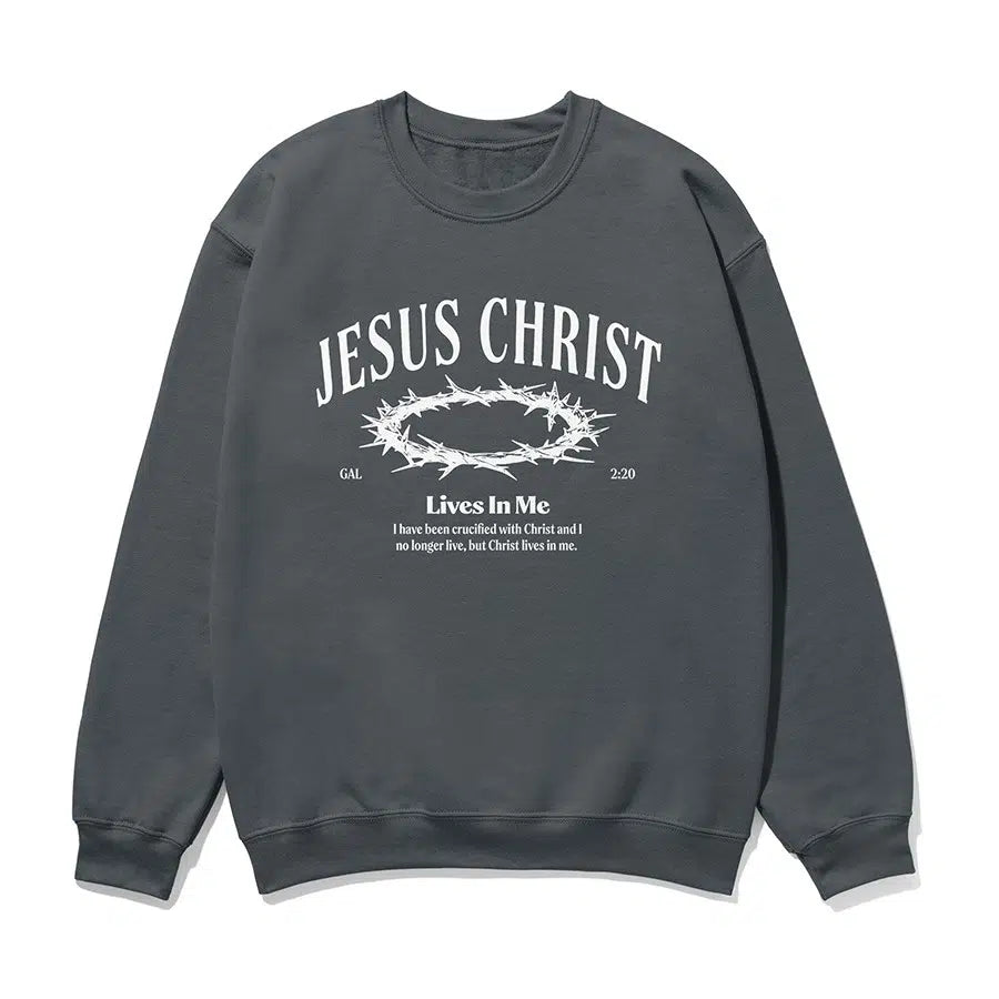Jesus Christ Lives In Me Unisex Sweatshirt in charcoal color