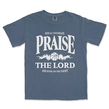 Praise The Lord and dunk on the enemy unisex tee in denim color