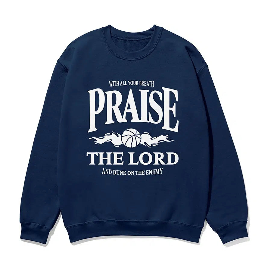 Praise The Lord and Dunk on the Enemy Unisex Sweatshirt in navy color