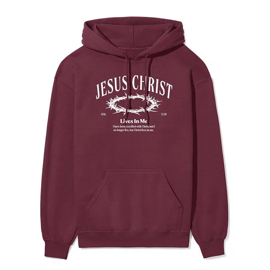 Jesus Christ Lives In Me Unisex Hoodie in maroon color