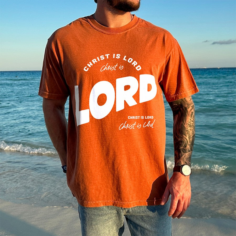 Mens Model Wearing Yam Christ is Lord Unisex Tee