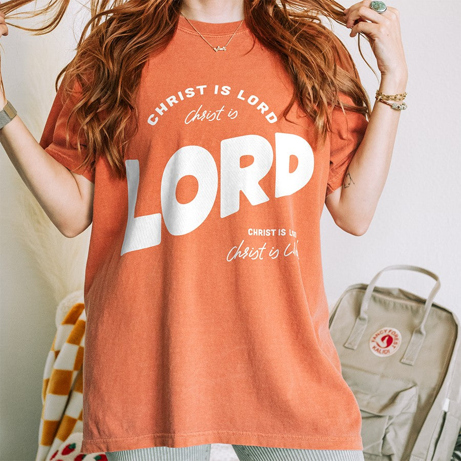 Womens Model Wearing Yam Christ is Lord Unisex Tee