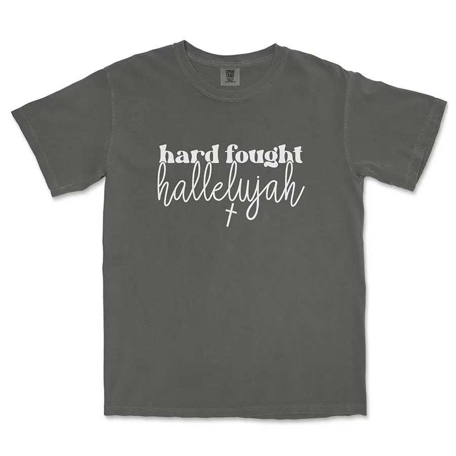 Hard Fought Hallelujah Tee in pepper color