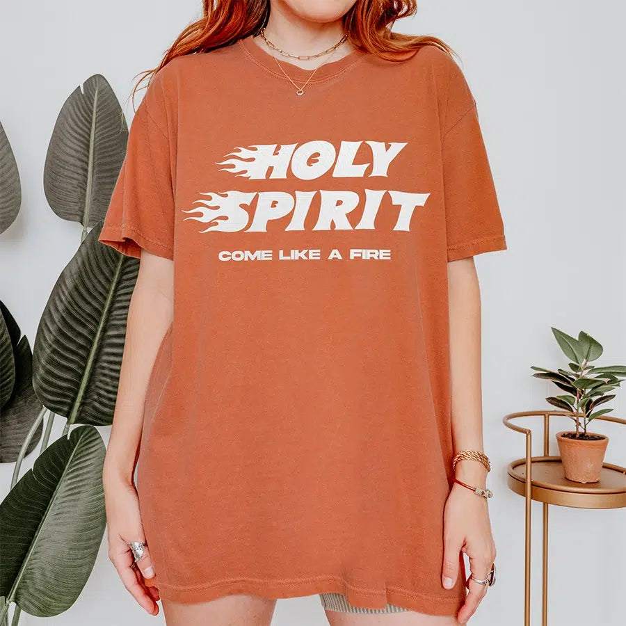 Womens Model Wearing Yam Holy Spirit Unisex Tee