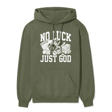 No Luck Just God Unisex Hoodie in Military Green color