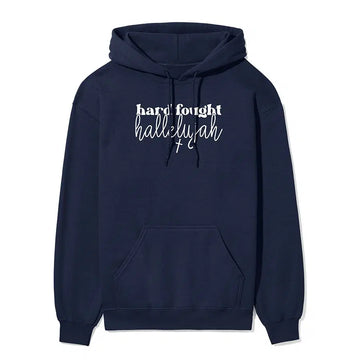 Hard Fought Hallelujah Hoodie in navy color