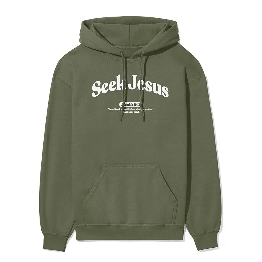 Seek Jesus Unisex Hoodie in Military Green color