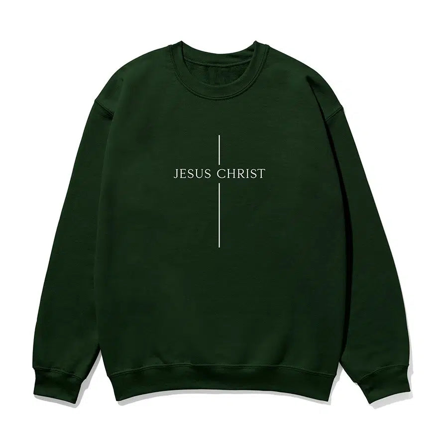 Jesus Christ Cross Unisex Sweatshirt in forest color