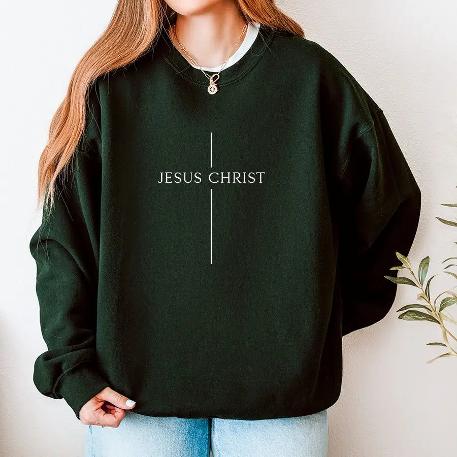 Jesus Christ Cross Unisex Sweatshirt in forest color