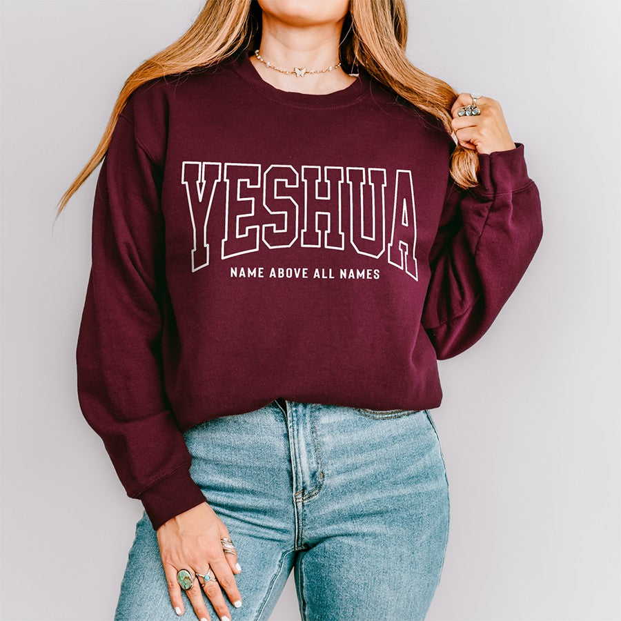 Yeshua Name Above All Names Unisex Sweatshirt in maroon color