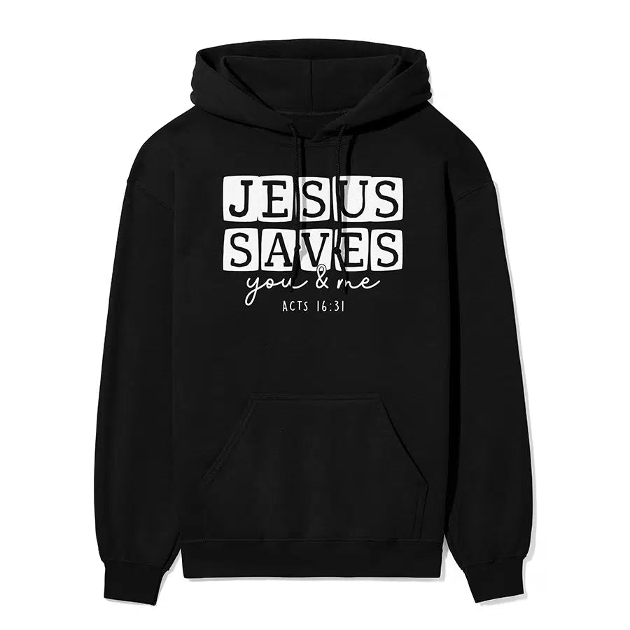 Jesus saves you & me unisex hoodie in black color