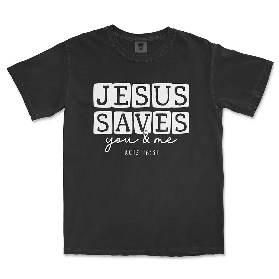 Jesus Saves You & Me Unisex Tee in black color