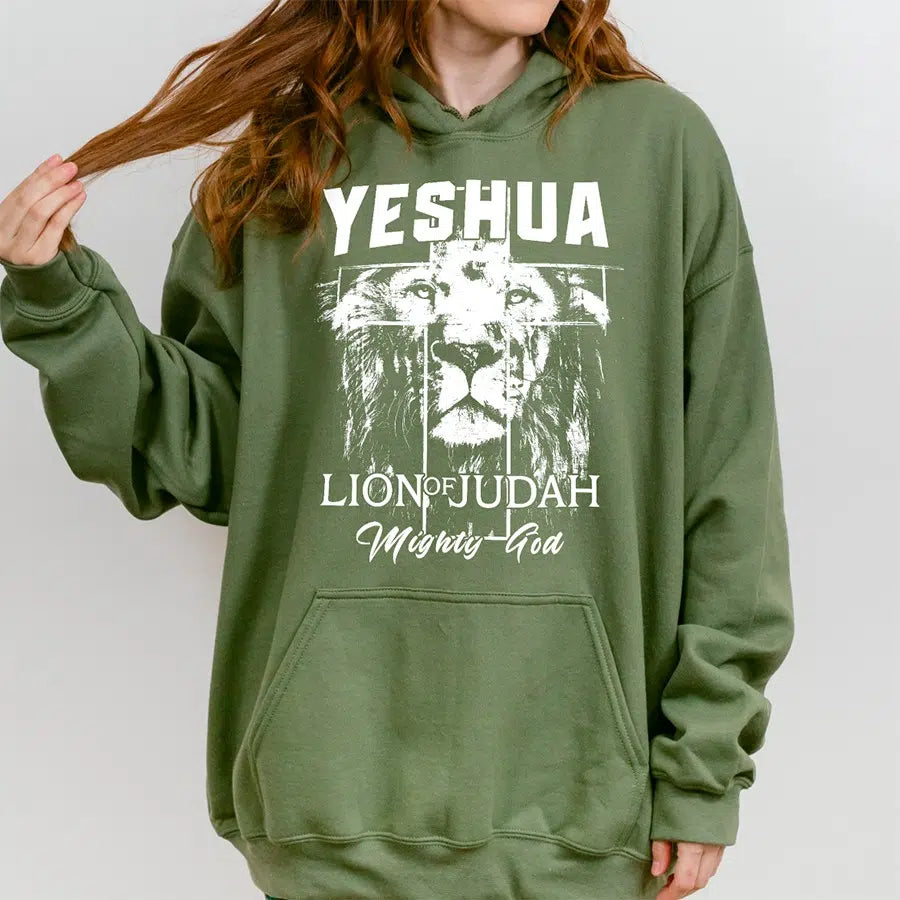 Yeshua Lion of Judah Unisex Hoodie in Military Green color